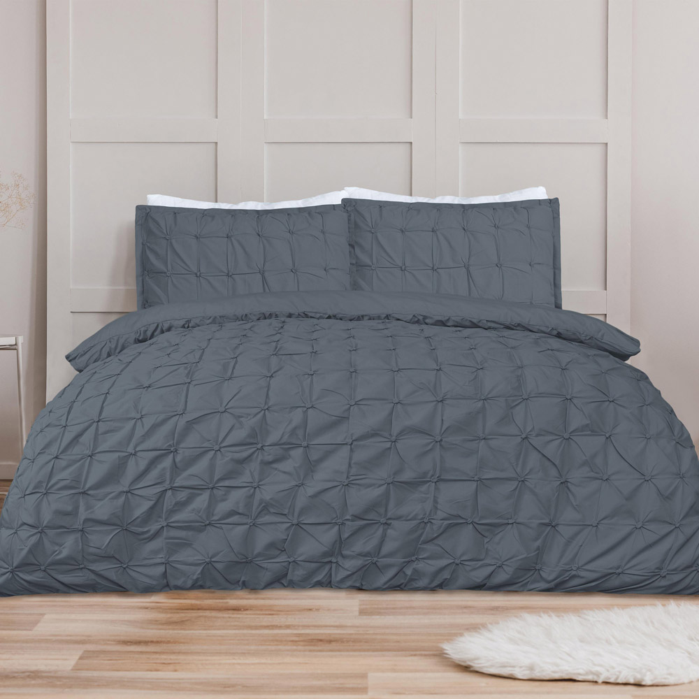 Smart Living Double Charcoal Rouched Pleat Duvet Cover Set Image 1