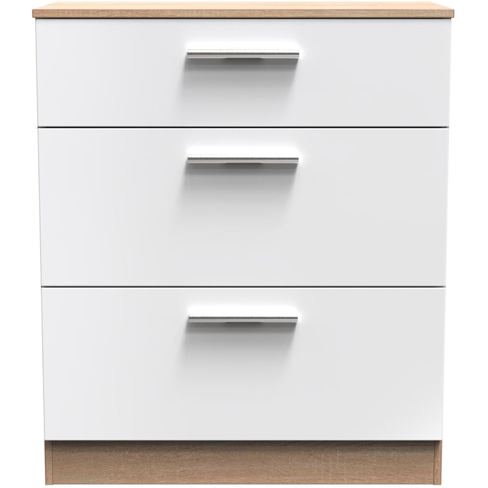 Crowndale Contrast 3 Drawer White and Bardolino Oak Deep Chest Ready Assembled Image 3