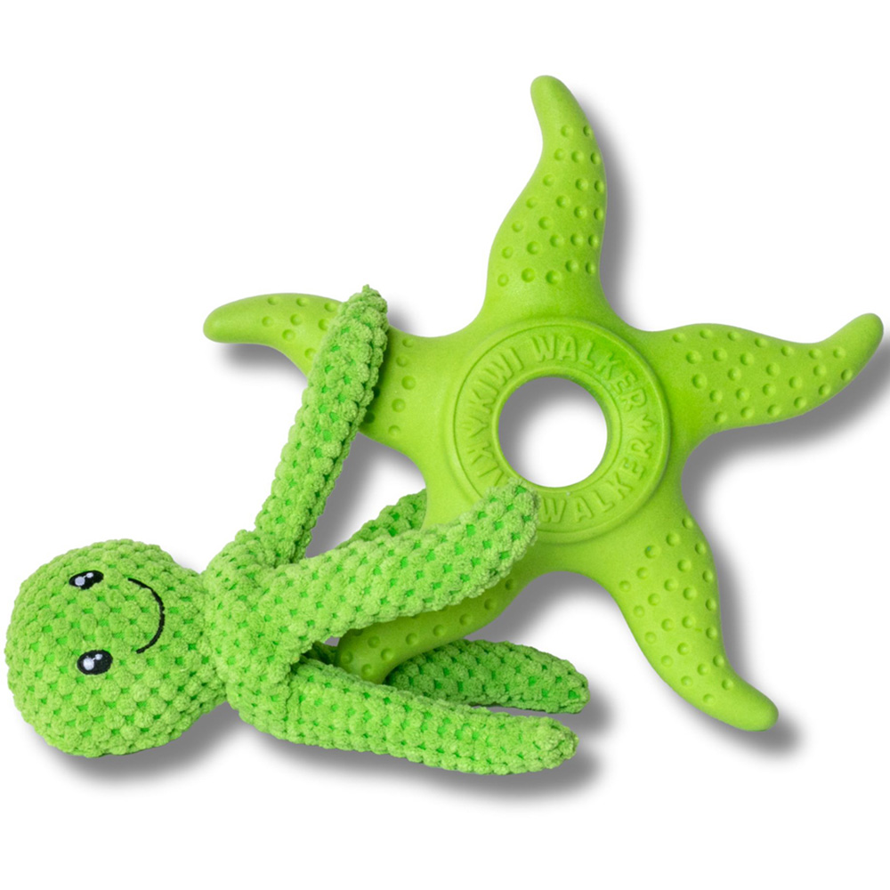 Kiwi Walker Lets Play Green Octopus and Starfish Dog Toy Image 3