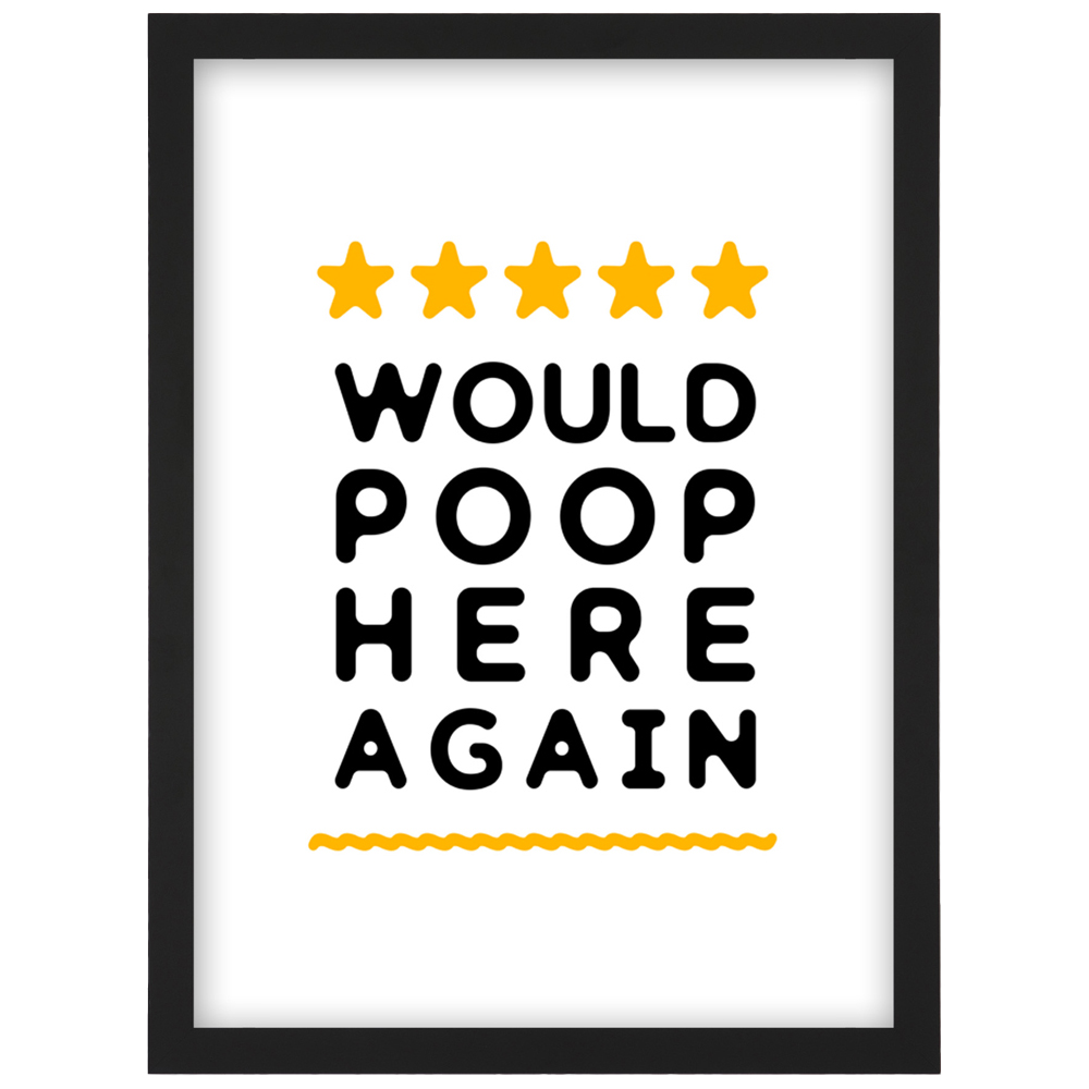 Artery8 5 Star Review Poop Here Again Funny Toilet Sign Framed Wall Art Print 21 x 29.7cm Image 1