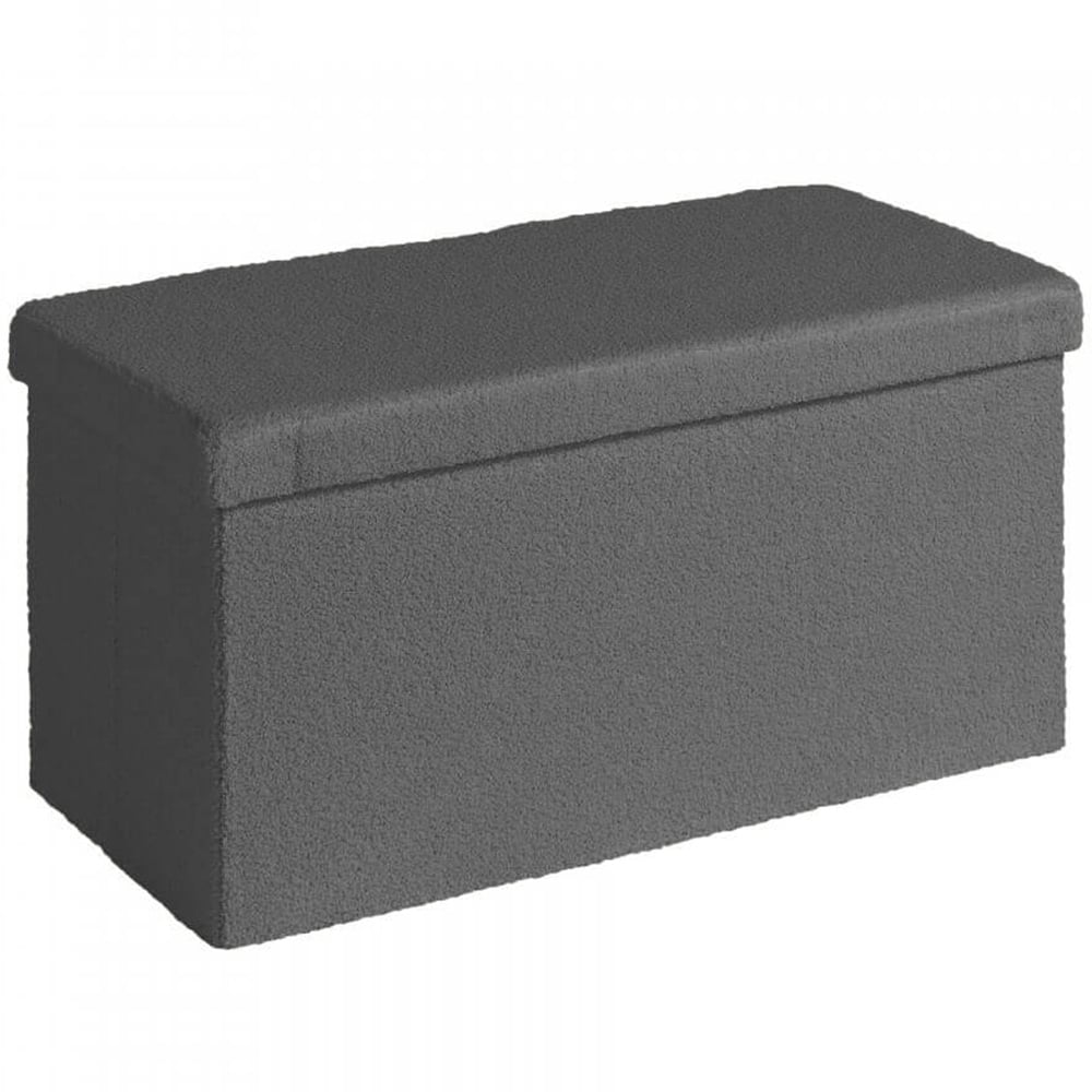 Home Source Grey Boucle Upholstered Folding Ottoman Image 2