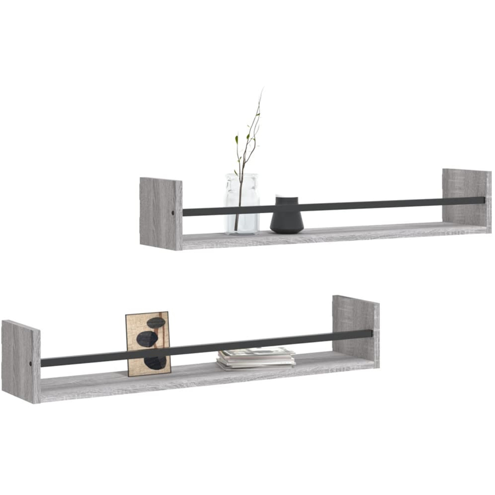 vidaXL 80 x 16 x 14cm Set of 2 Grey Sonoma Wall Shelf Image 2