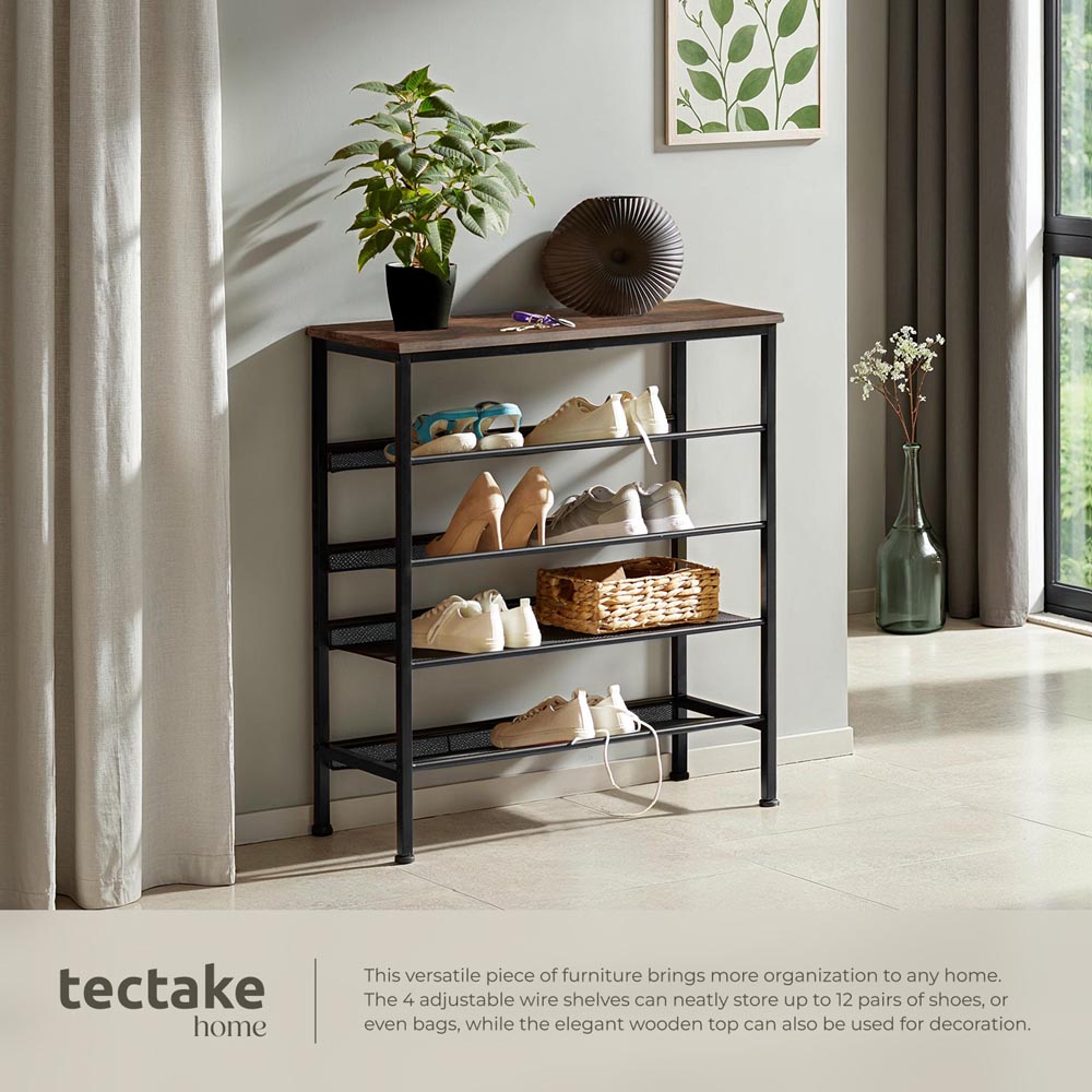 tectake Bournemouth 4 Grid Shelf Dark Wood Shoe Rack Image 4
