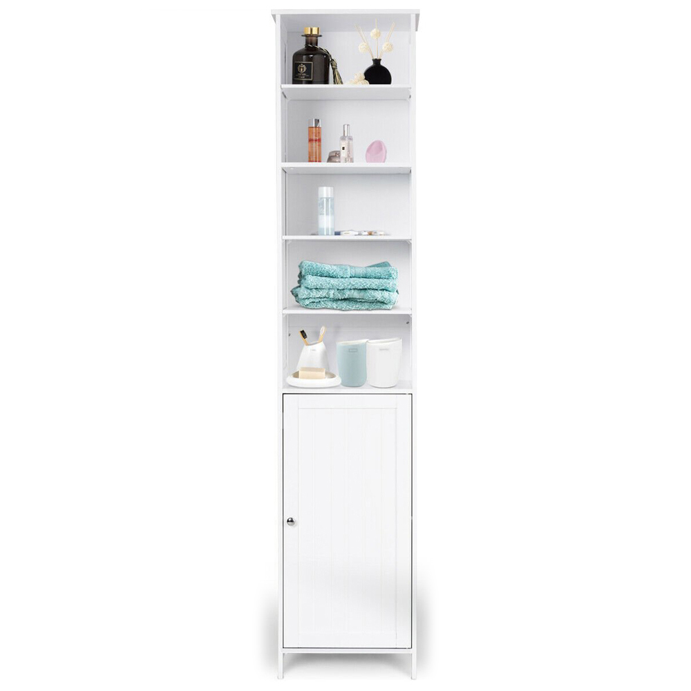 Costway Single Door 5 Shelf White Storage Cabinet Image 2