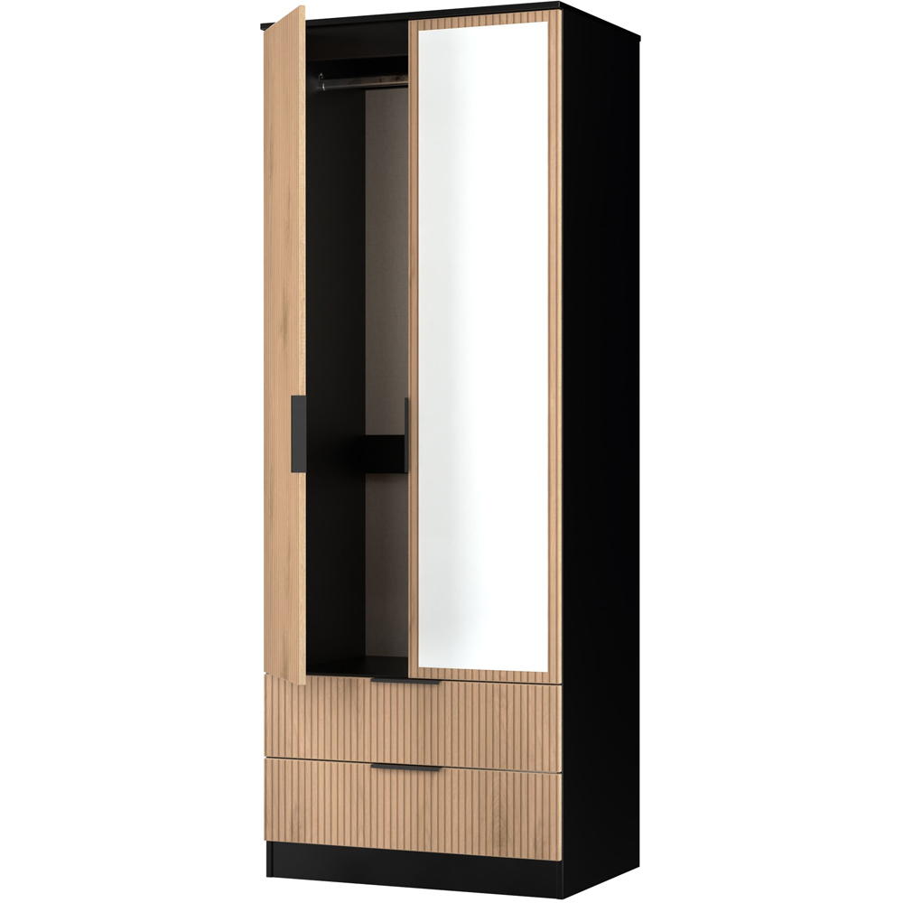 Crowndale Java 2 Door 2 Drawer Slatt Effect and Black Tall Mirrored Wardrobe Ready Assembled Image 6