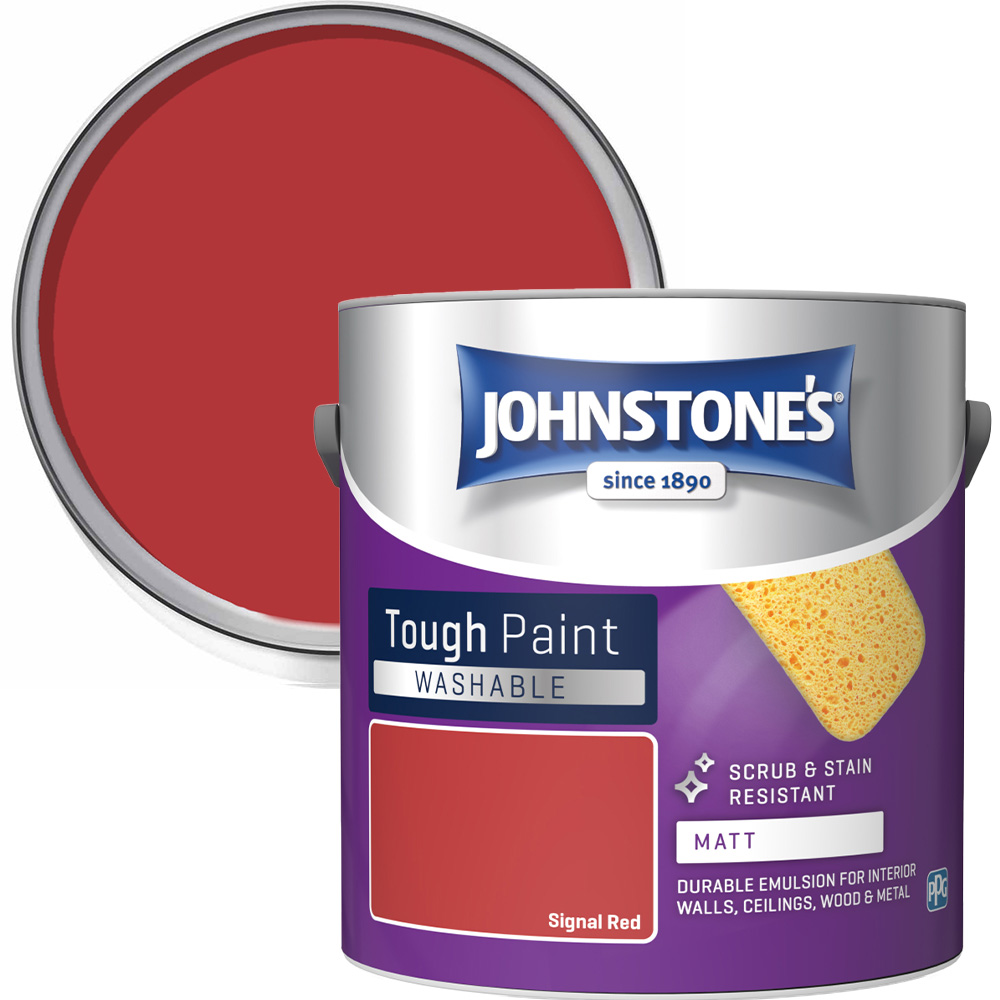 Johnstone's Washable Signal Red Matt Paint 2.5L Image 1