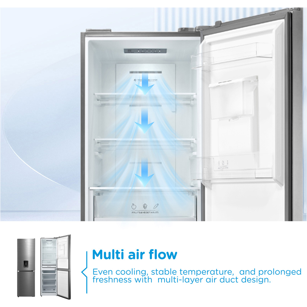 Midea MDRB379FGD46W Inox Total No Frost 273L Combi Fridge Freezer with Non-Plumbed Water Dispenser Image 9