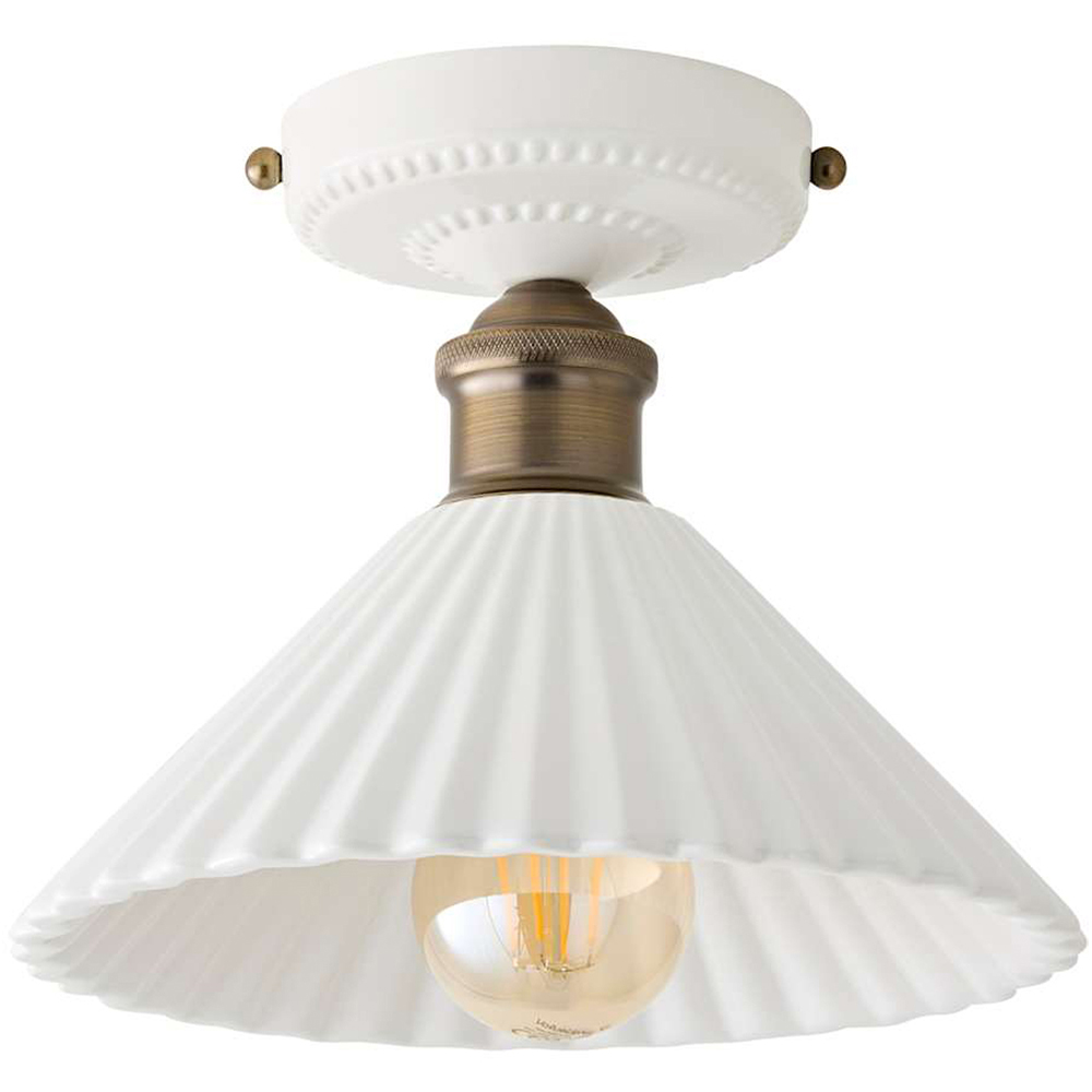 ValueLights Burford White Ribbed Ceramic Shade LED Flush Ceiling Light with Bulb Image 1
