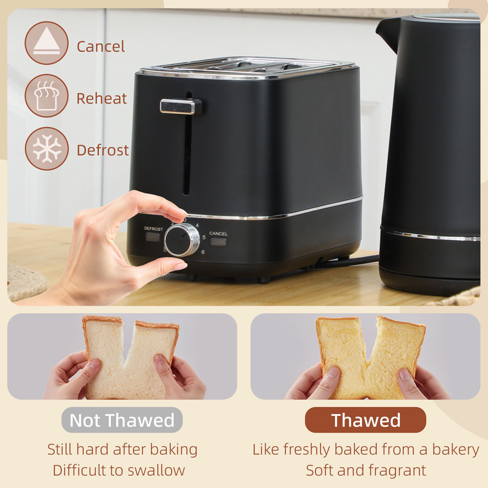 HOMCOM 800-232V70BK Black 1.7L Fast Boil Electric Kettle 3000W and 2 Slice Toaster Set Image 5