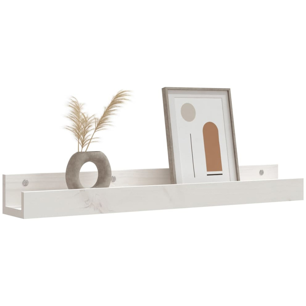 vidaXL 80cm Set of 2 White Solid Pine Wood Floating Wall Shelf Image 6