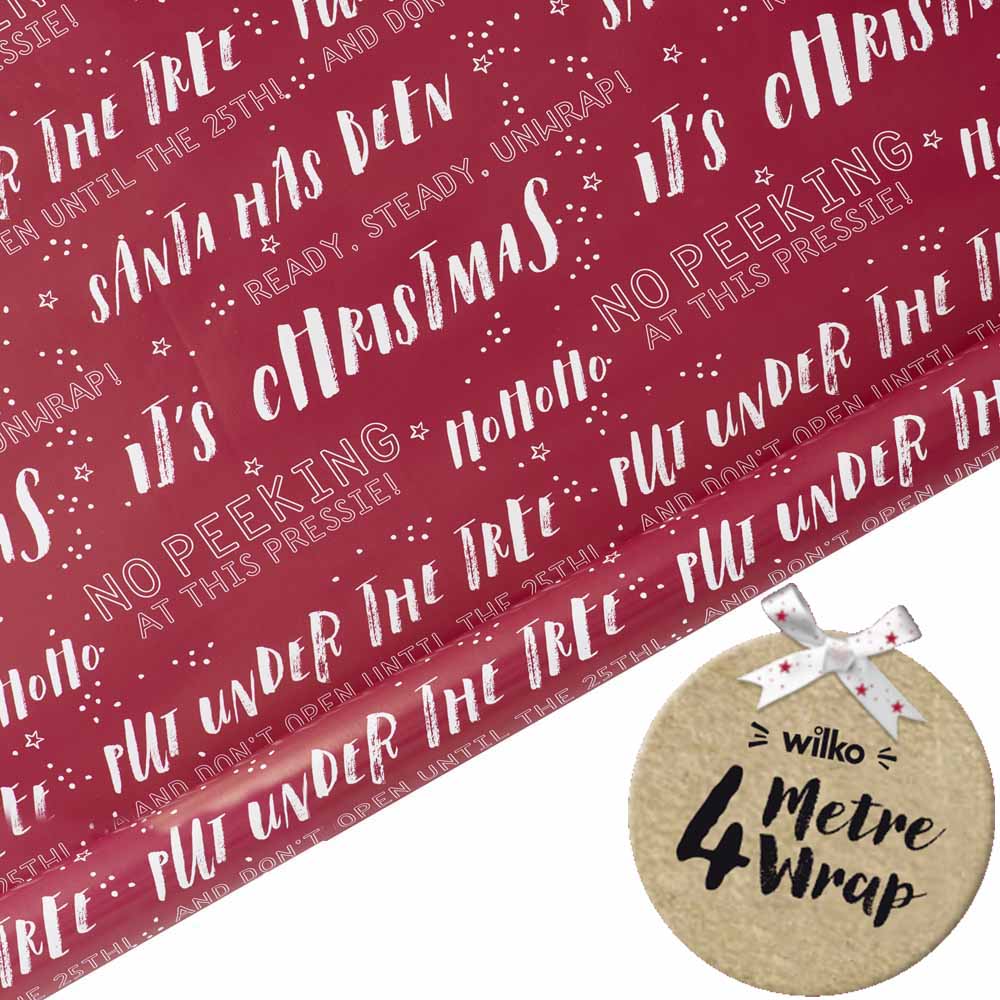 Wilko 4m Alpine Home Text Red Christmas Wrapping Paper Image 1