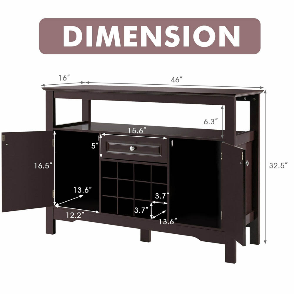 Costway 2 Door Single Drawer Brown Sideboard with 12 Wine Rack Image 9