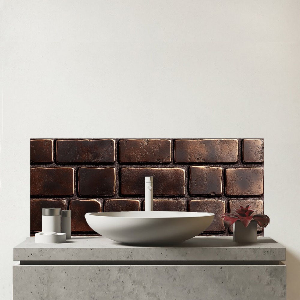 Warren Reed Designer Bronze Bricks Glass Bathroom Splashback 25 x 60cm Image 1