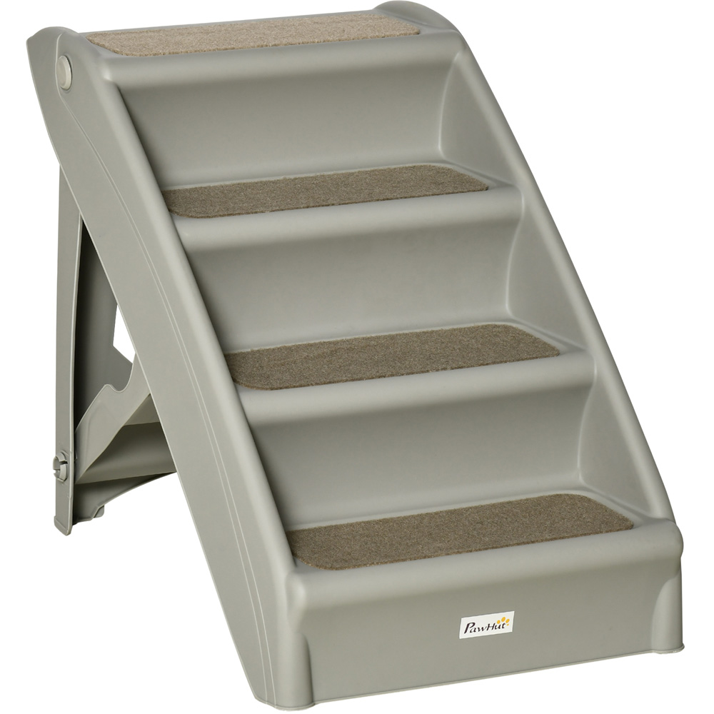 PawHut Grey 4 Step Foldable Pet Stairs with Non-Slip Mats Image 1