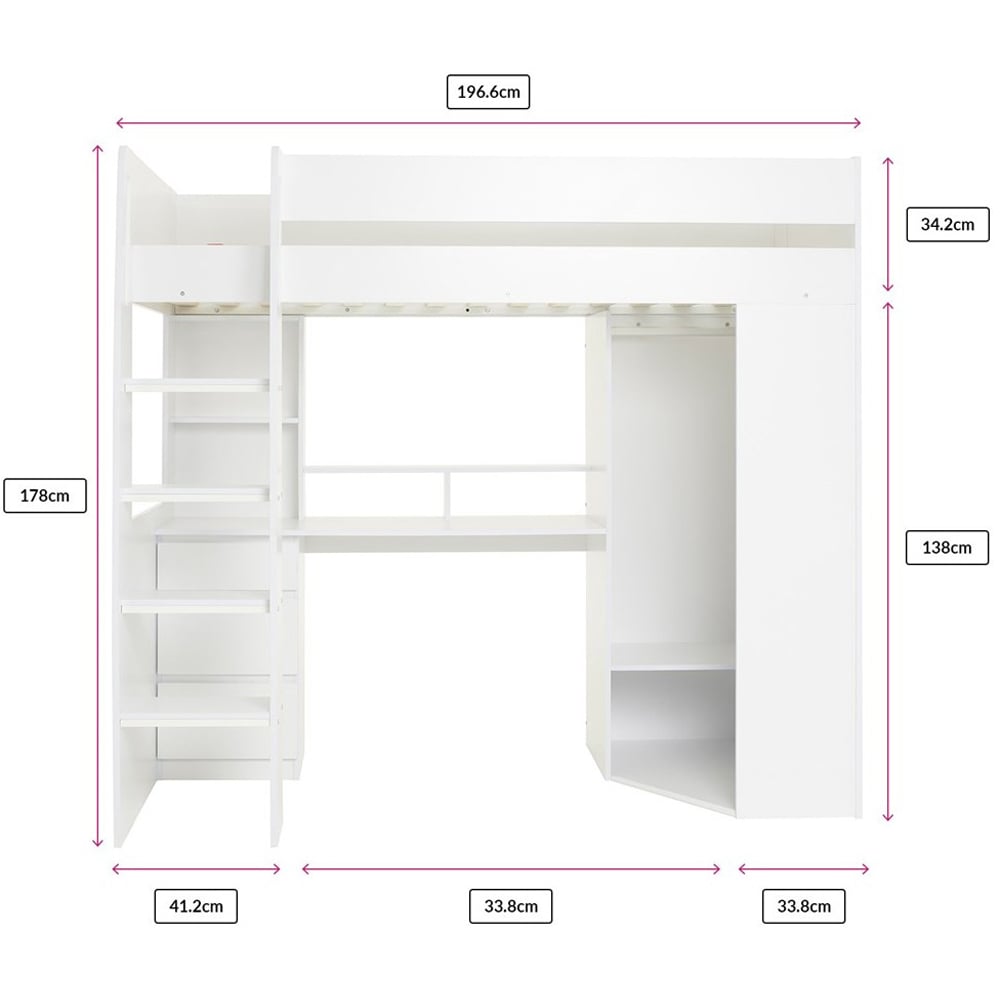 Flair Harper Single High Sleeper Bed with Desk Wardrobe and Storage Image 9