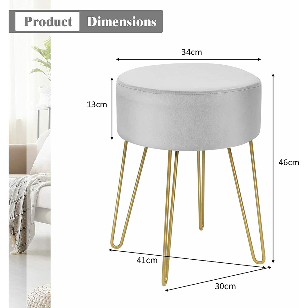 Costway Grey Velvet Round Footstool Image 9