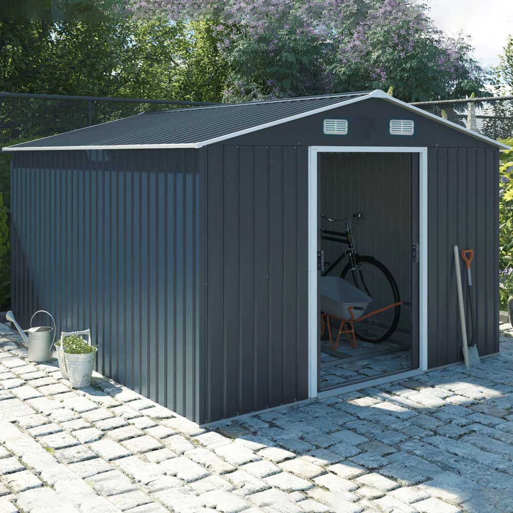 Living and Home 6.6 x 12.3 x 10.2ft Grey Peaked Steel Tool Storage Shed Image 4