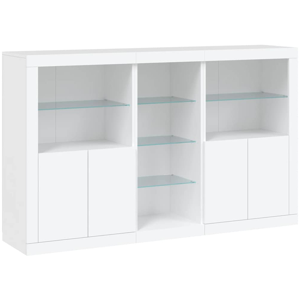 vidaXL 4 Door 8 Shelf White LED Sideboard 3 Piece Image 2