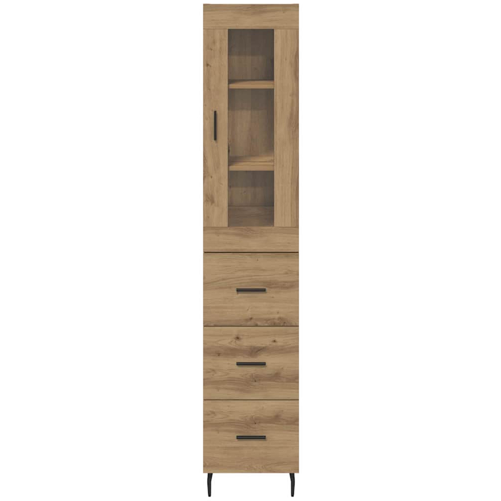 vidaXL Single Glass Door 3 Drawer Artisan Oak Slim Sideboard with Metal Legs Image 8