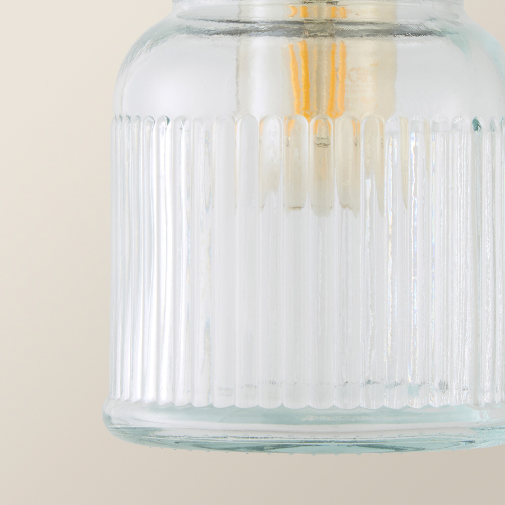 ValueLights Black Ribbed Pattern Glass Jar Pendant Shade Image 4
