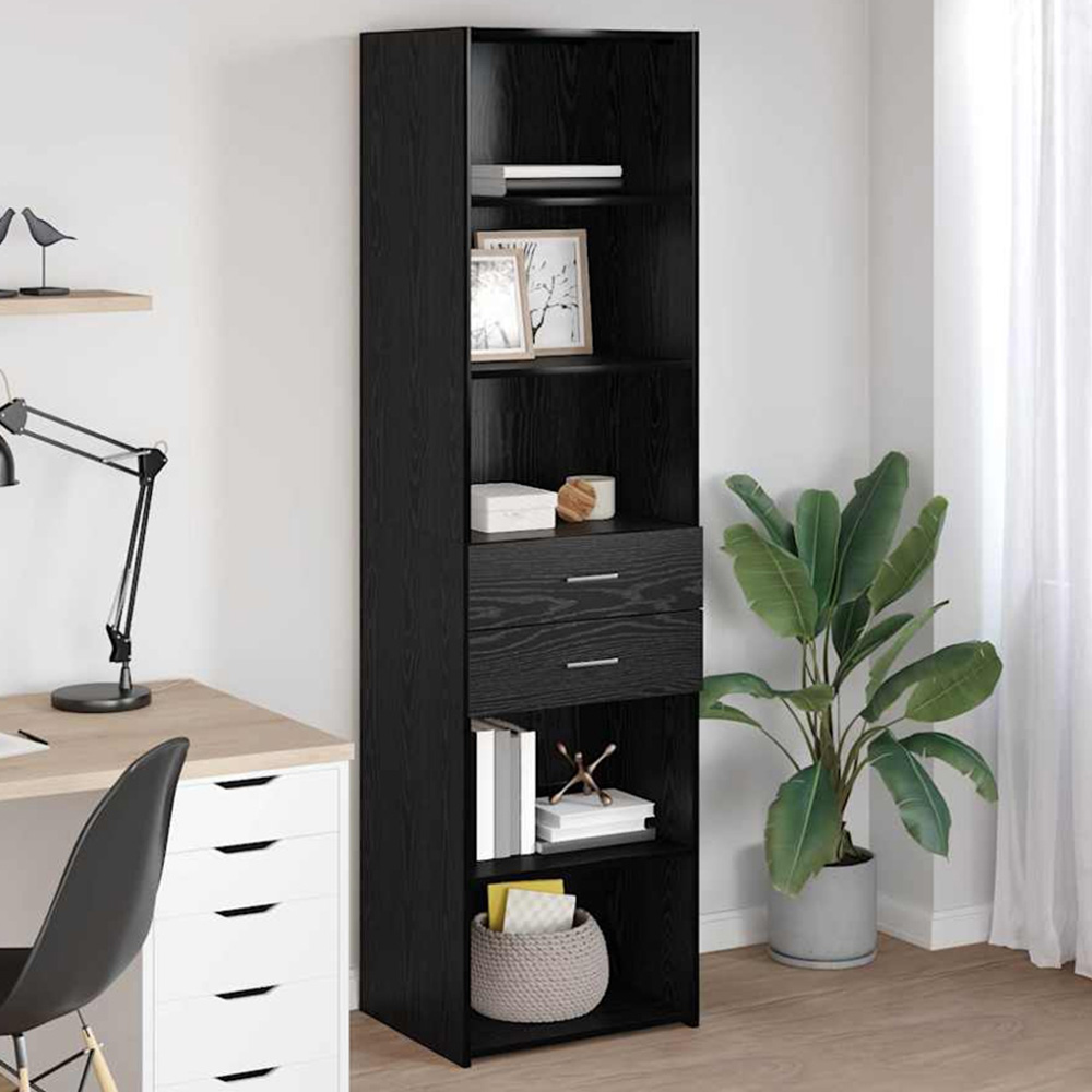 vidaXL 2 Drawer 5 Open Shelf Black Oak Highboard Image 1