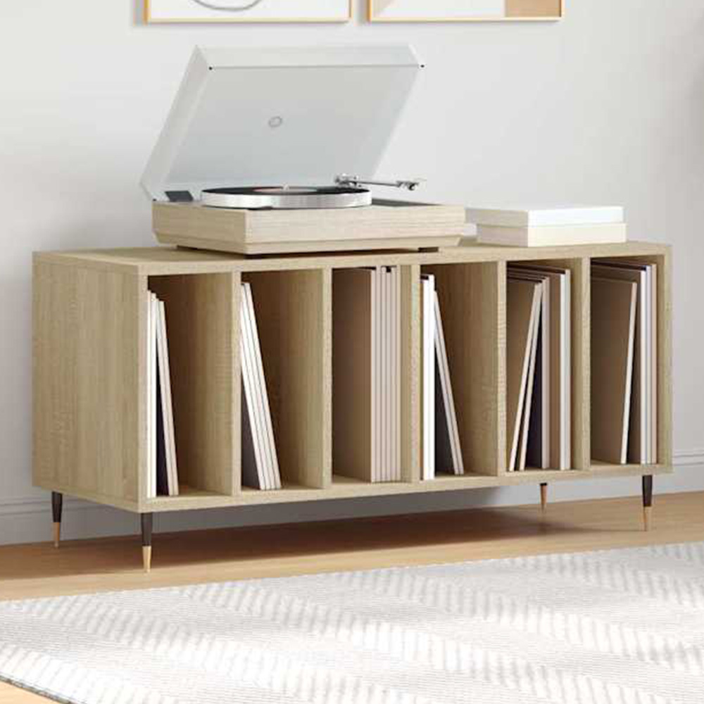 vidaXL 6 Shelf Sonoma Oak Record Cabinet Image 1