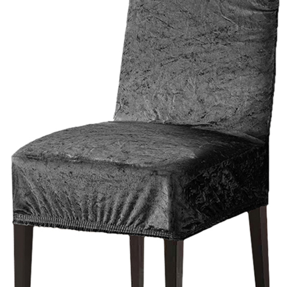 Homerepublic Charcoal Crushed Velvet Stretch Fit Chair Cover 2 Pack Image 2