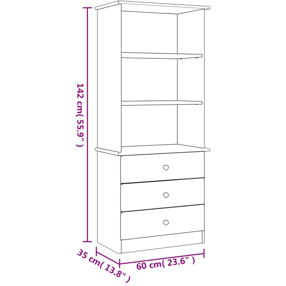 vidaXL Alta 3 Drawer 3 Shelf White Solid Pine Wood Bookcase Image 8