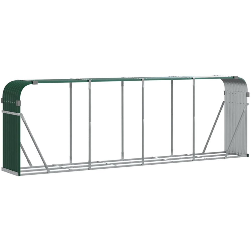 vidaXL Green Galvanised Steel Firewood Log Holder 100 x 300 x 45cm Image 1