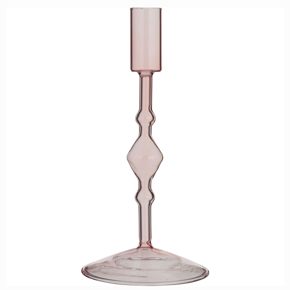 Wilko Pink Glass Taper Large Candle Holder Image 2