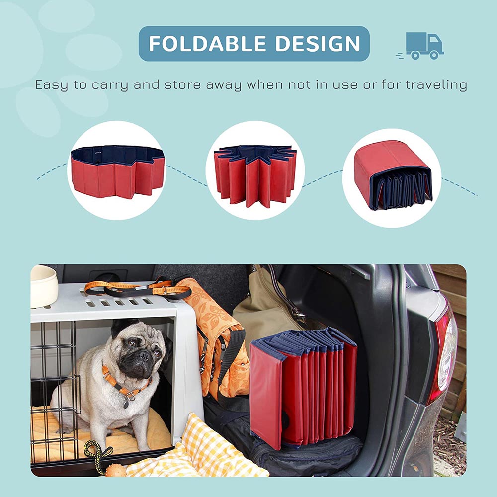 PawHut Foldable Dog Paddling Pool Red Image 2