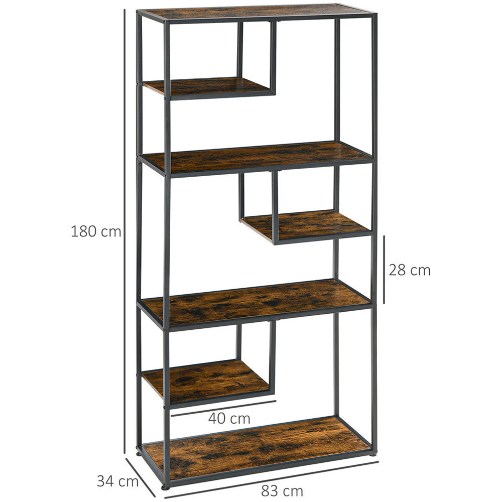 Portland 7 Shelf Rustic Brown and Black Bookcase Image 7