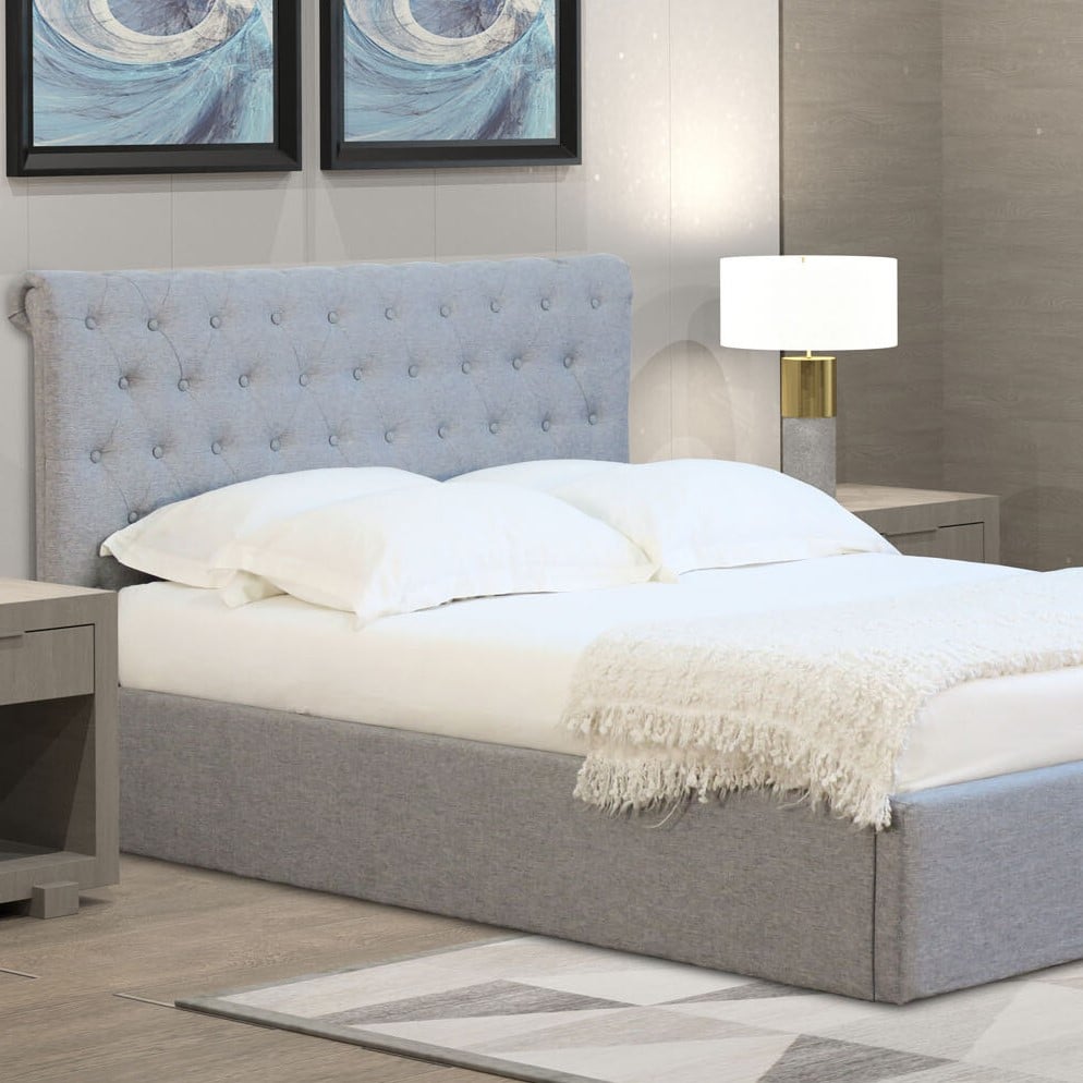 Harper Double Grey Fabric Ottoman Bed Image 1