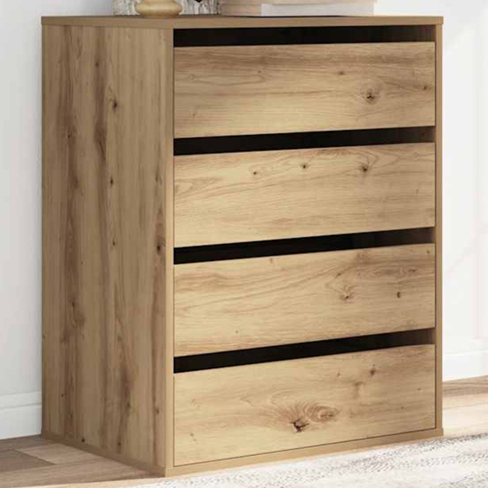 vidaXL 4 Drawer Artisanal Oak Wooden Chest of Drawers Image 1