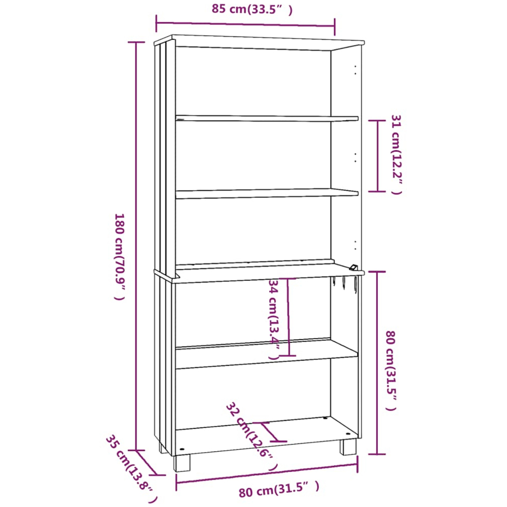 vidaXL 5 Shelf Honey Brown Solid Pine Wood Highboard Image 7