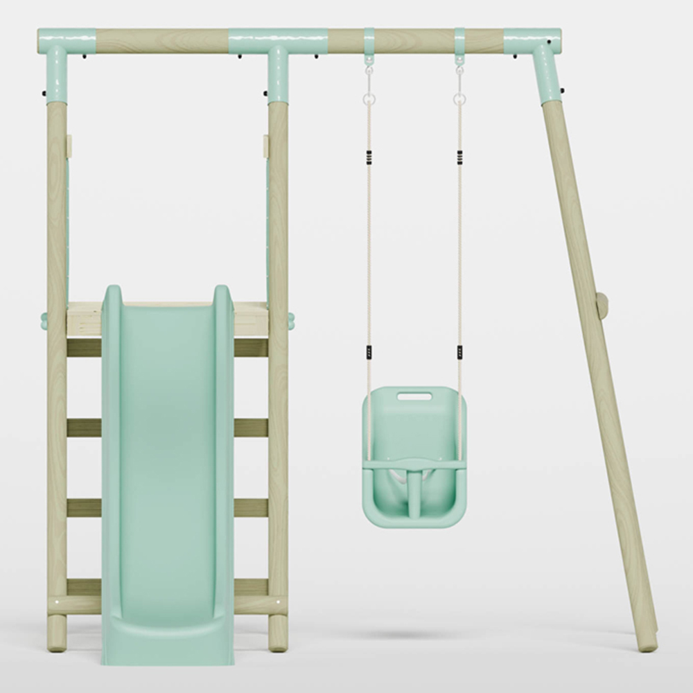 Mercia Wooden Round Pole Single Baby Seat Swing with Slide Image 3