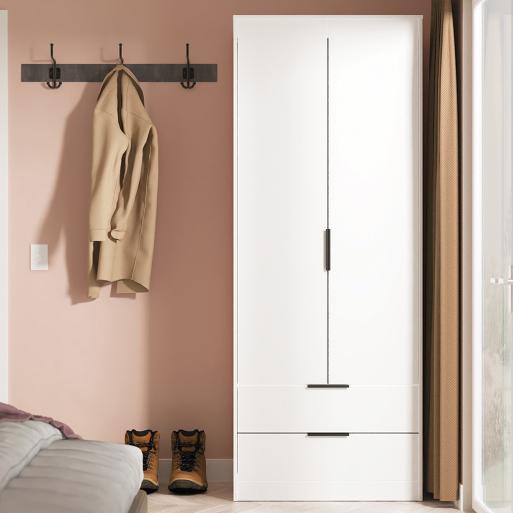 Crowndale Hong Kong 2 Door 2 Drawer Matt White Tall Wardrobe Ready Assembled Image 1