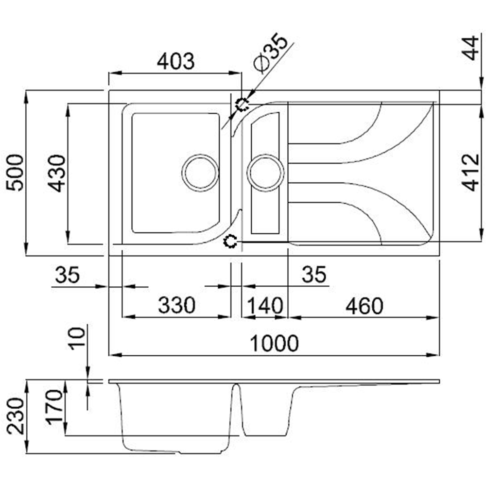 Reginox Ego 475 W White 1.5 Granite Sink 500 x 1000mm Image 3