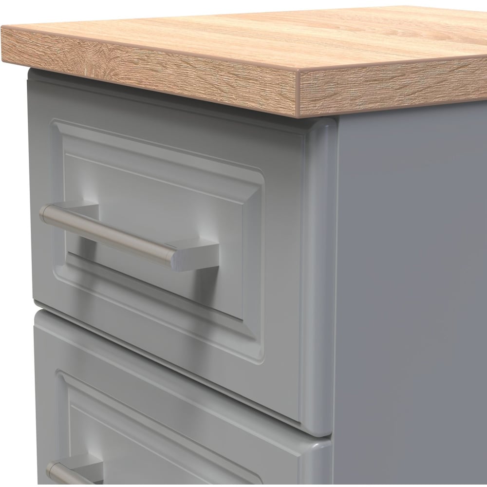 Crowndale Kent 3 Drawer Dusk Grey and Bardolino Oak Bedside Table Image 5