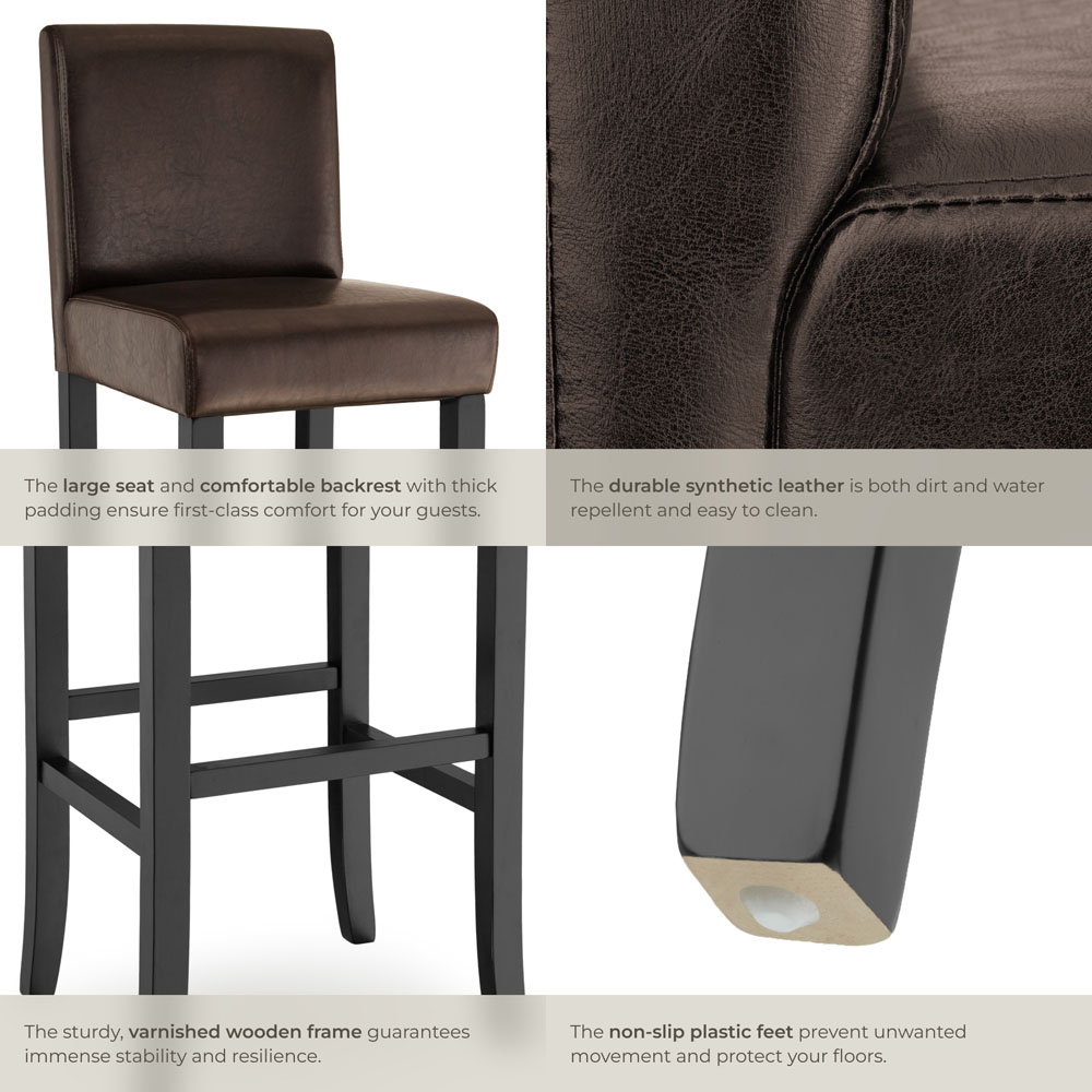 Tectake Brown Leather Padded Bar Stool Set of 4 Image 5