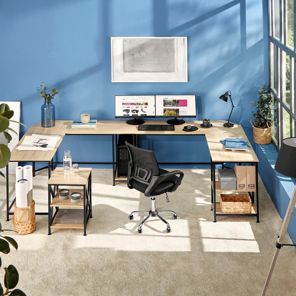 tectake Hamilton 2 Shelf Light Wood Oak Sonoma L Shaped Desk Image 6