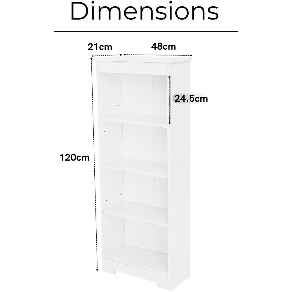 Core Products Erin 4 Shelf White Finish Low Narrow Bookcase  Image 7