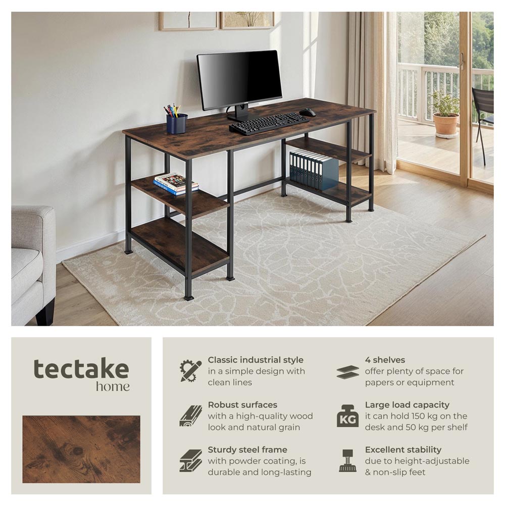 tectake 4 Shelf Industrial Dark Wood Desk Image 6
