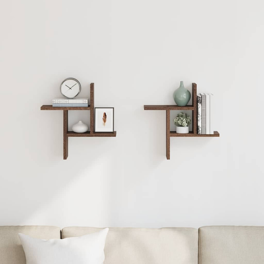vidaXL 38 x 12 x 38cm Brown Wall Shelf Image 9