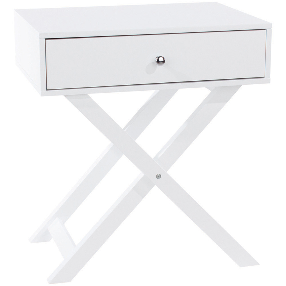 Leighton Single Drawer White X Legs Bedside Table Image 3