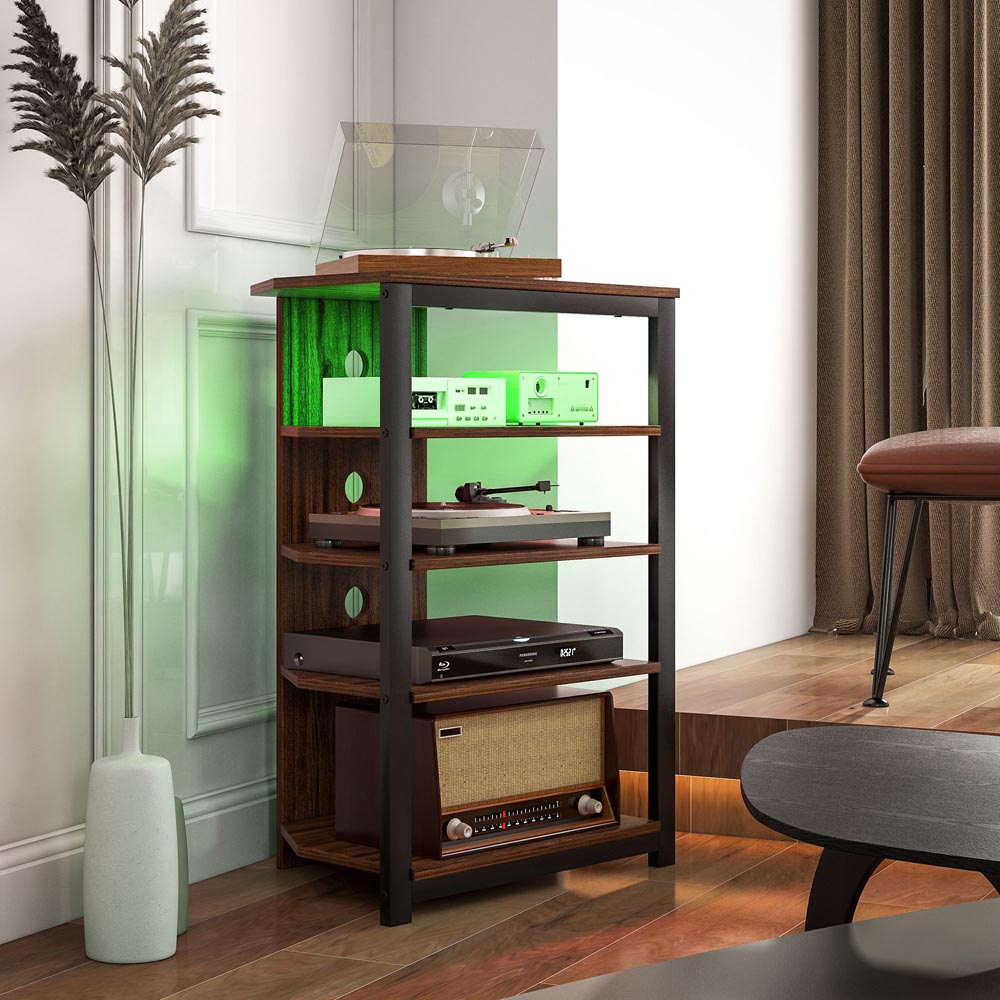 HOMCOM 4 Shelf Brown TV Unit with Light Image 3