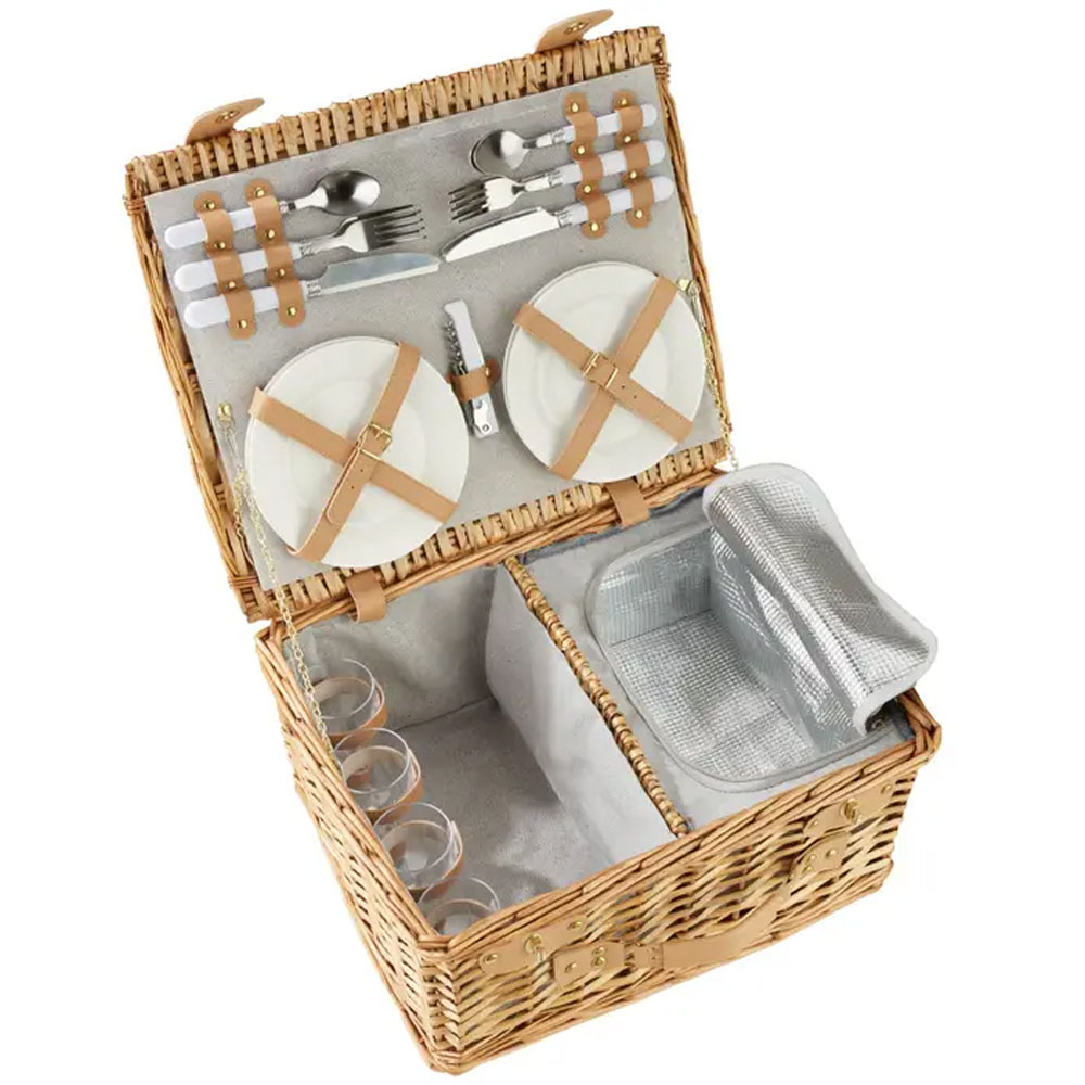 tectake Lange 2 Person Picnic Basket with Cooler Compartment and Accessories Image 1