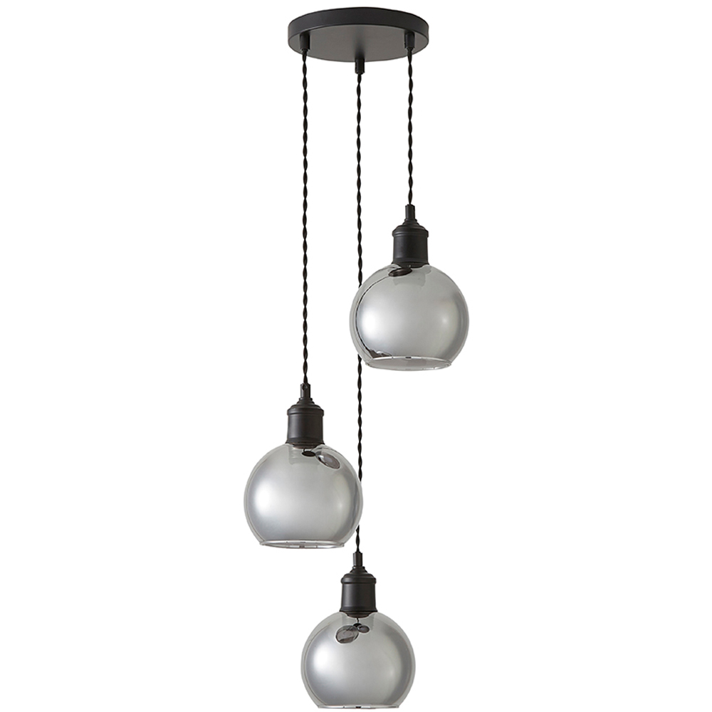 ValueLights Bellamy Smoked Glass Globe 3 Drop Matte Black LED Ceiling Pendant Light Image 1
