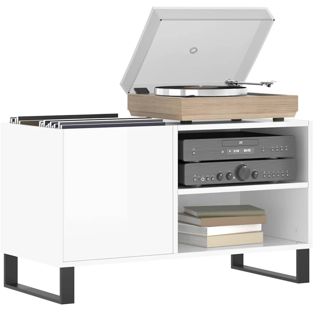 vidaXL 2 Shelf High Gloss White Record Cabinet Image 3