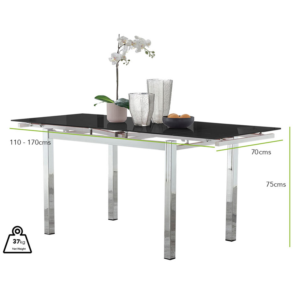 Furniturebox Fonti 6 Seater Extending Glass Dining Table Black and Chrome Image 7